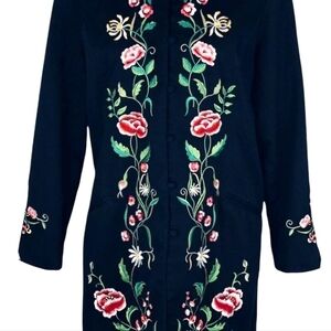 Vintage Victor Costa Black Multicolor  Embroidered Long Jacket Large L